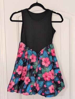 Unk Black Tank Top with Pink Floral Skirt Kids Dress
